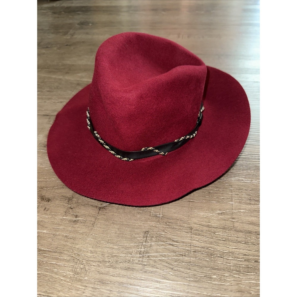 Ultrafino Felt Fedora Hat Boho Festival Burgundy 7 S-M Floppy Brim